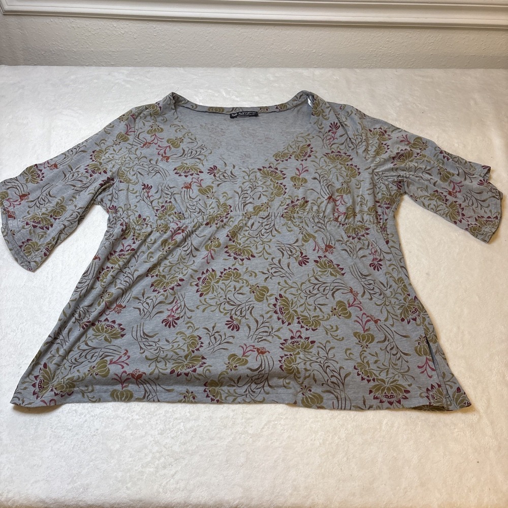 Self Esteem Women's 2X Floral V-Neck Empire Waist 3/4 Sleeve Top 90s USA